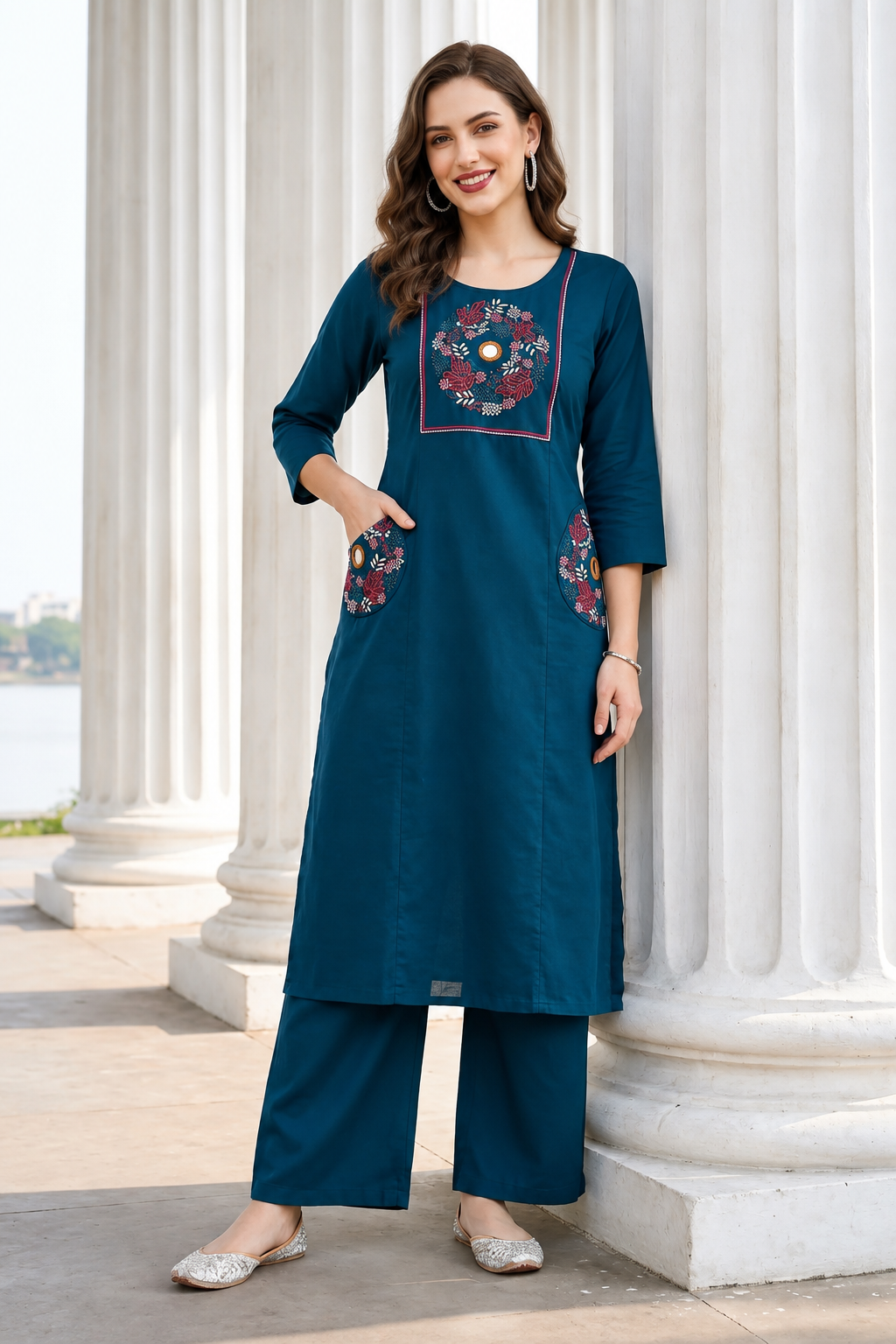 Floral Eclipse Cotton Kurti Set