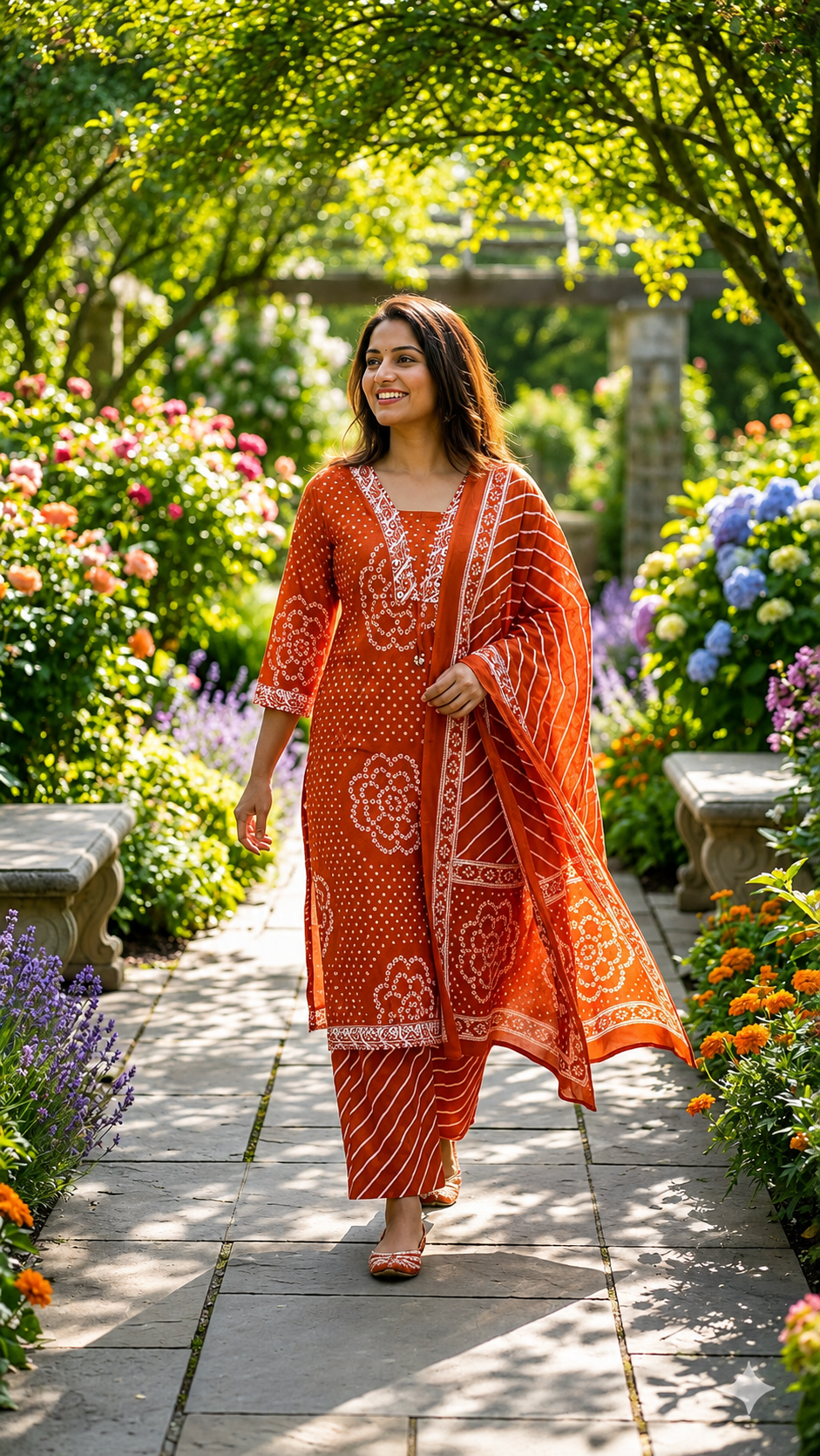 Rust Orange Printed Muslin Kurta and Pant Set with Dupatta