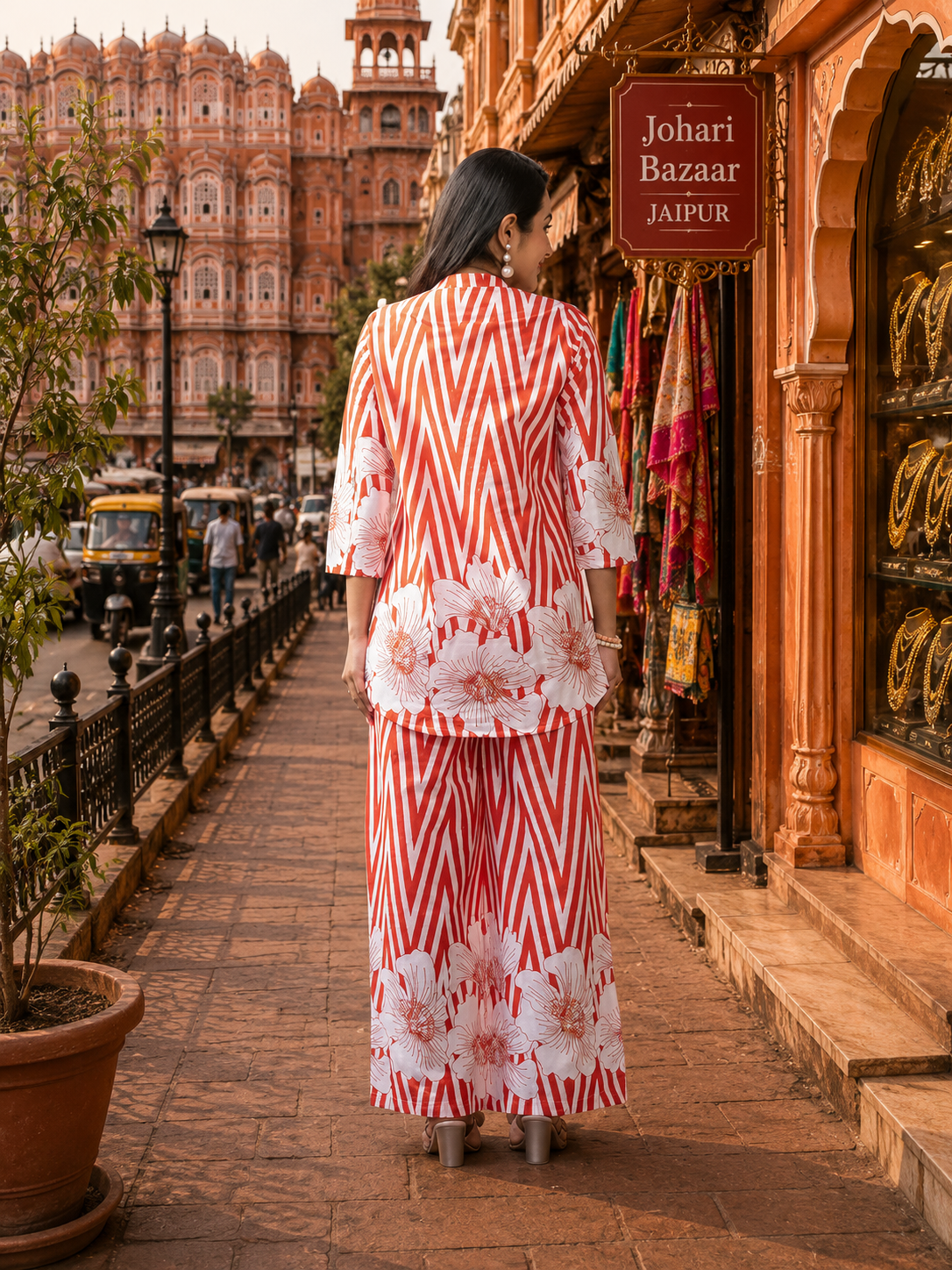 Orange Floral Co-Ord Set for Women | Premium Printed Top & Palazzo Set