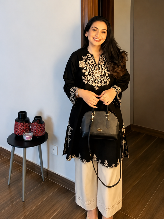 Black-Embroidered-Kurta-with-Straight-Pants