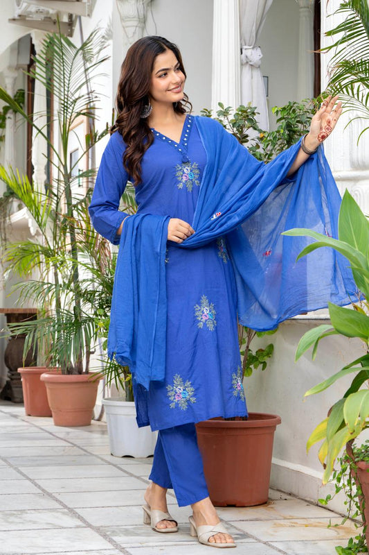 Neelam Royal Blue Embroidered 3-Piece Kurta Set