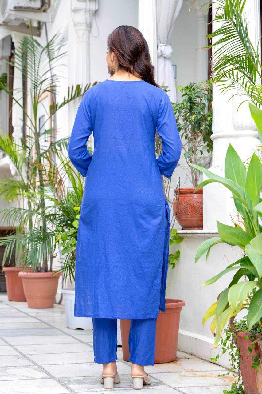 Neelam Royal Blue Embroidered 3-Piece Kurta Set