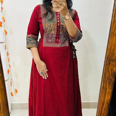 Wine-Red-Heritage-Print-A-Line-Kurta-Set