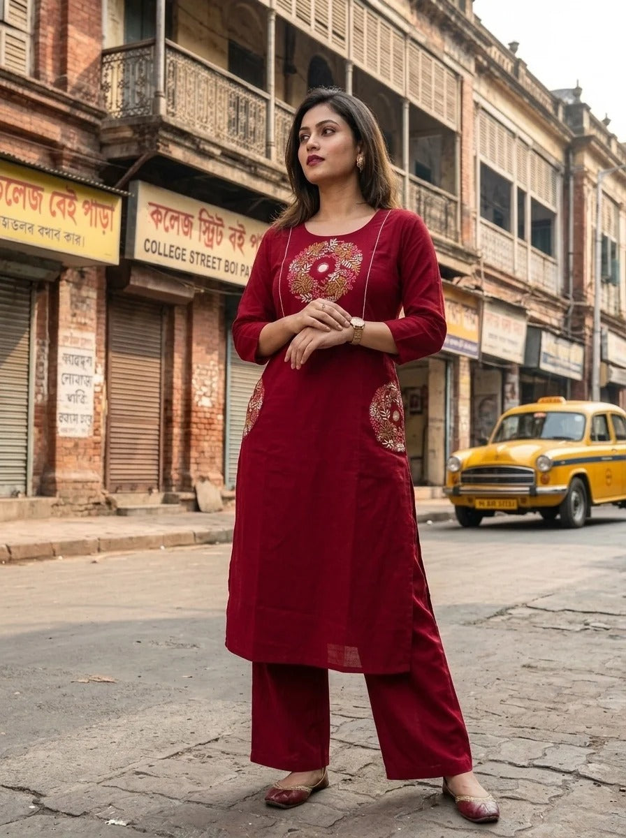 Floral Eclipse Cotton Kurti Set