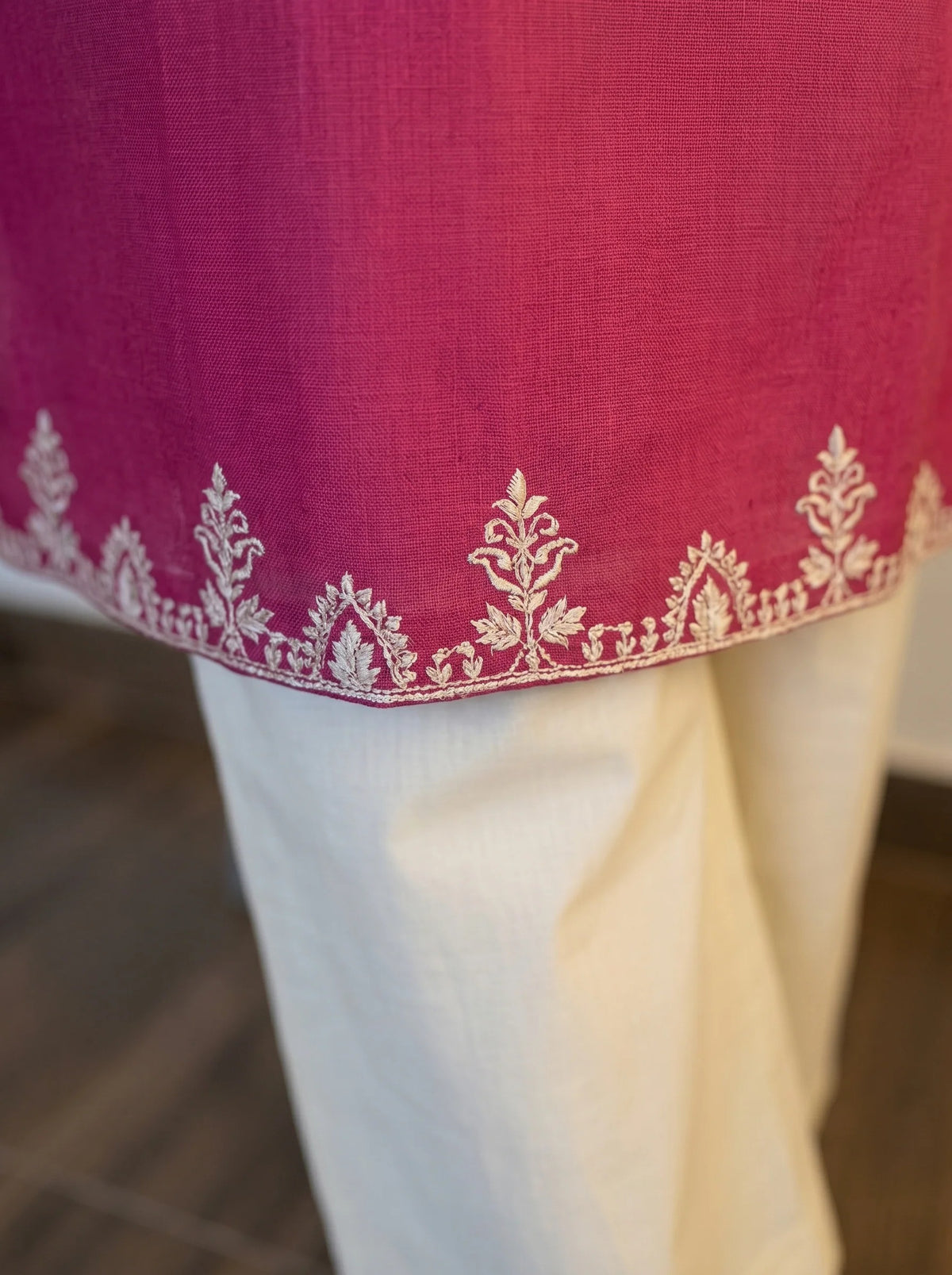 Elegant Pink Embroidered Kurti Set with Straight Pants