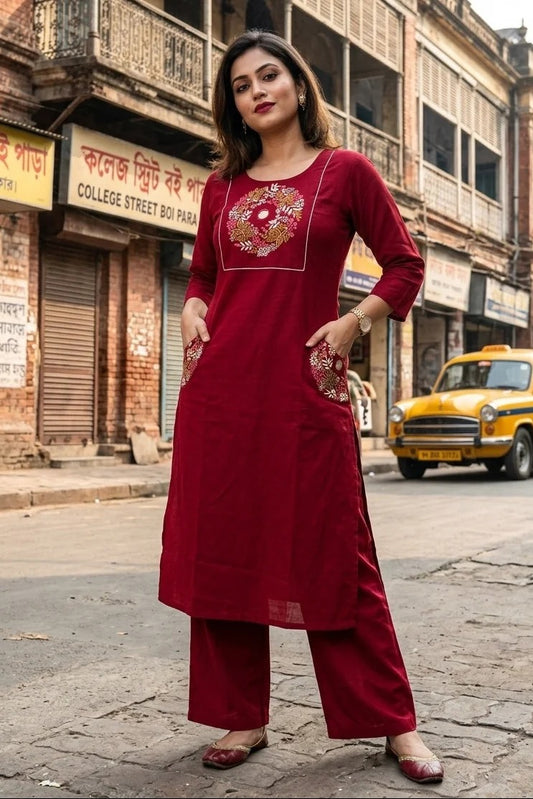 Floral Eclipse Cotton Kurti Set