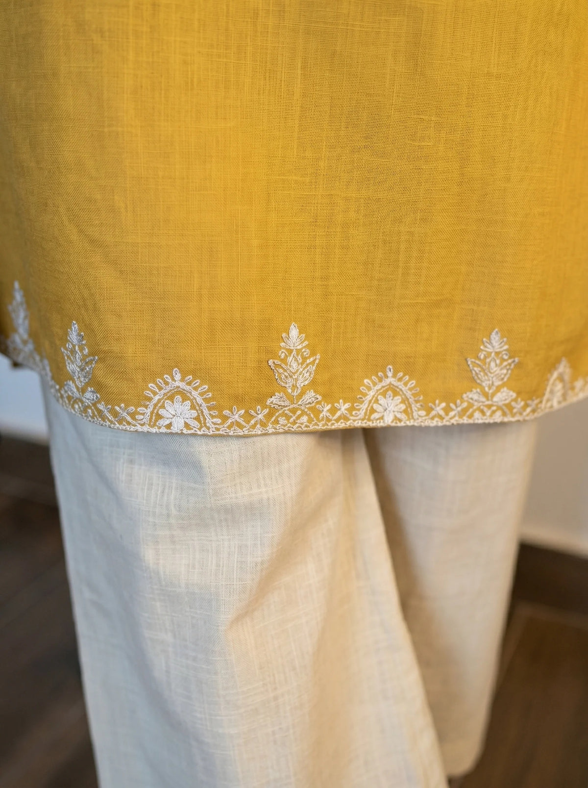 Mustard-Embroidered-Kurta-with-Straight-Pants