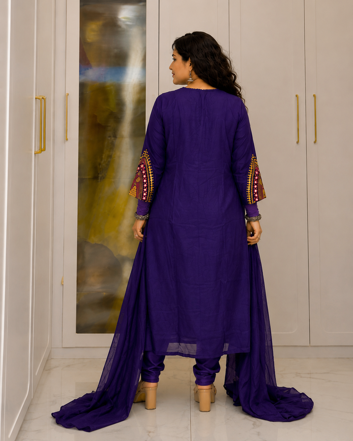 Royal Purple Embroidered Kurta Pant Set with Matching Dupatta