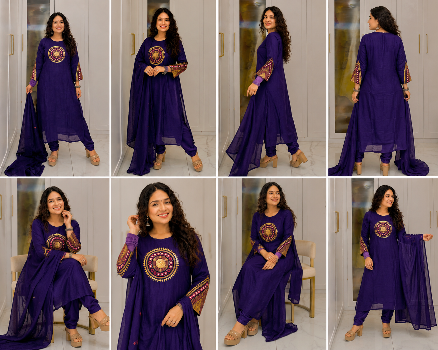 Royal Purple Embroidered Kurta Pant Set with Matching Dupatta
