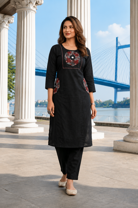 Floral Eclipse Cotton Kurti Set