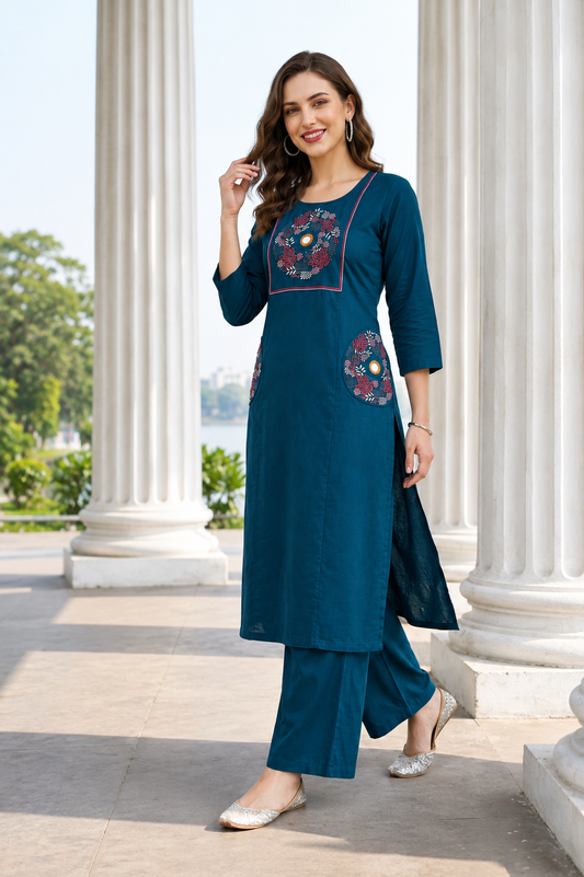 Floral Eclipse Cotton Kurti Set