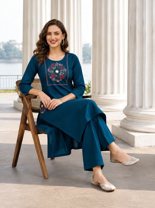 Floral Eclipse Cotton Kurti Set
