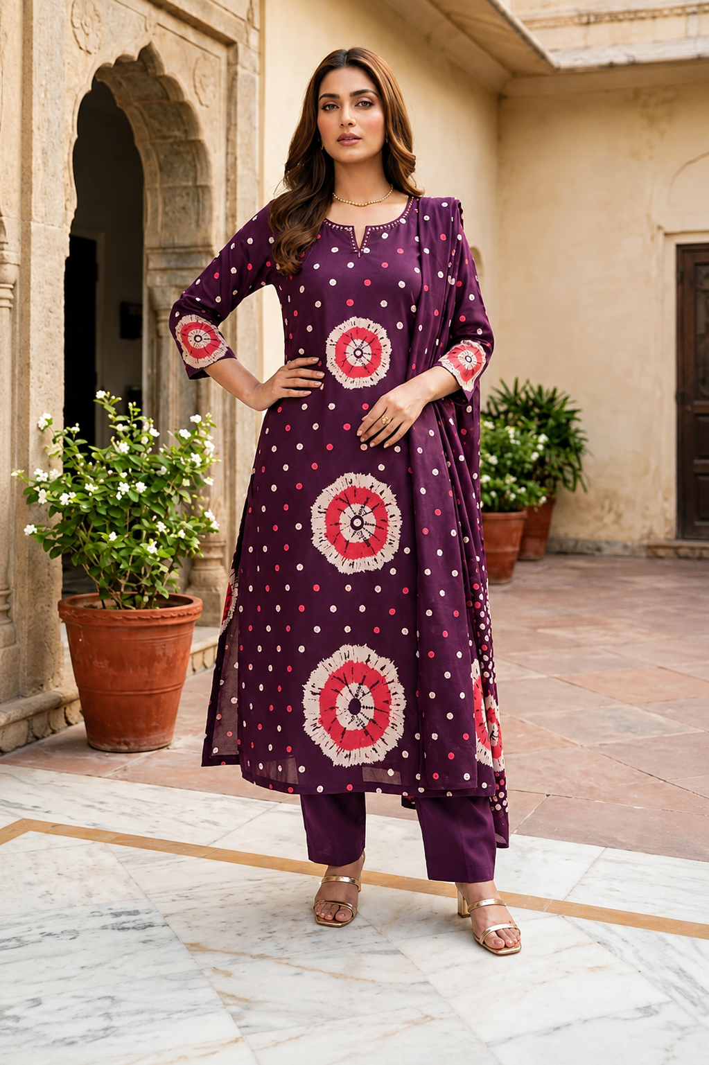 Fuschia Shine Cotton Kurti Set