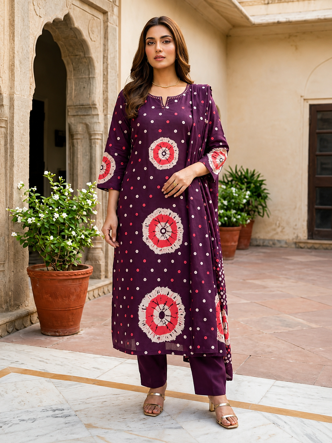 Fuschia Shine Cotton Kurti Set