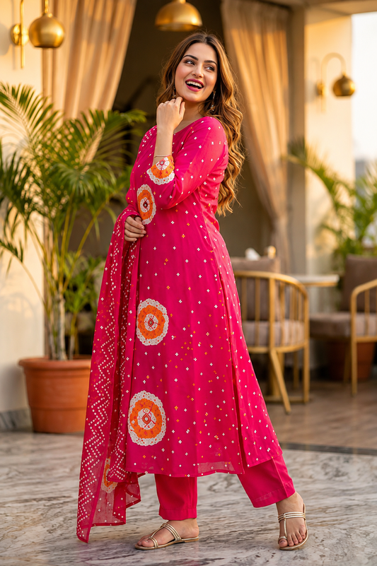 Fuschia Shine Cotton Kurti Set
