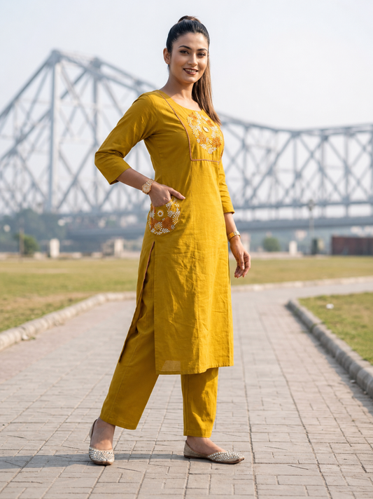 Floral Eclipse Cotton Kurti Set