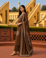 Ethnic Brown Bandhani Inspired Kurta Set for Women with Dupatta