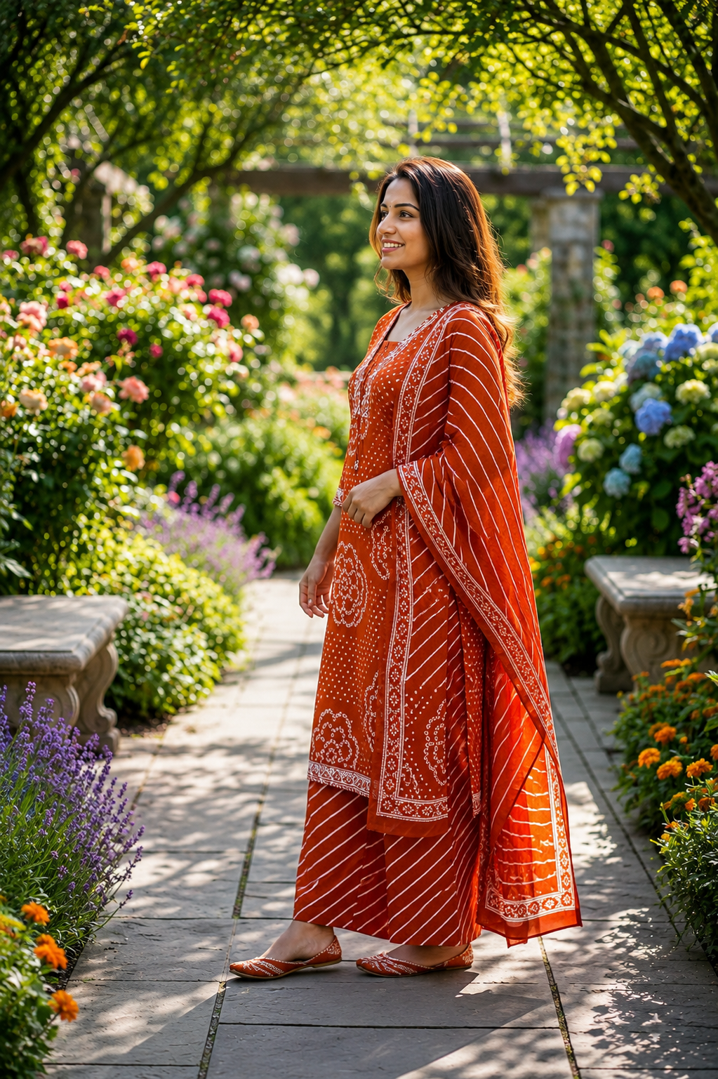 Rust Orange Printed Muslin Kurta and Pant Set with Dupatta