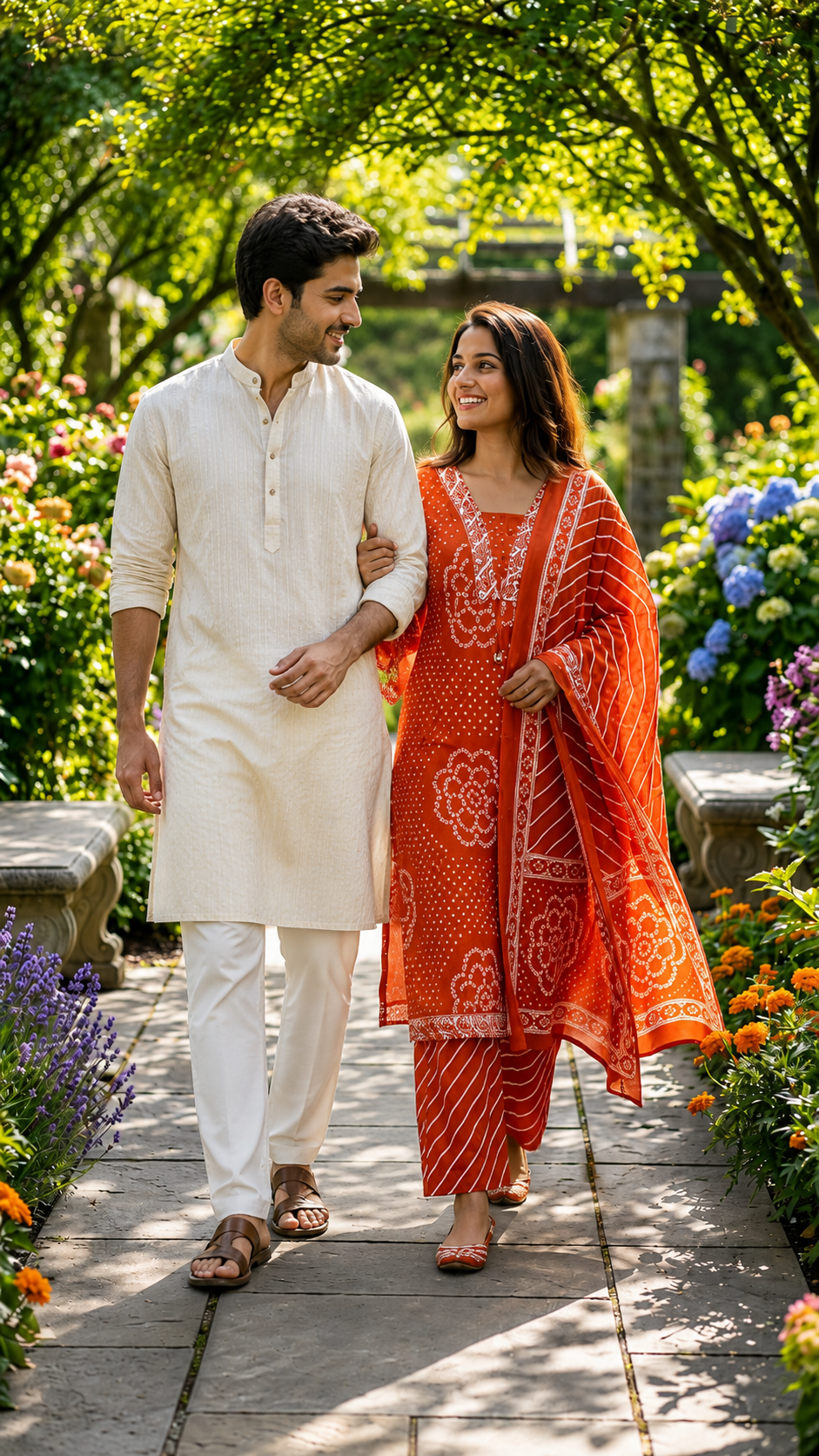 Rust Orange Printed Muslin Kurta and Pant Set with Dupatta