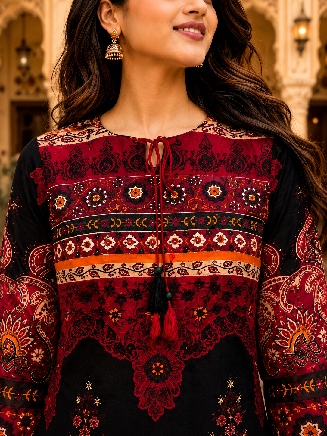 Royal Maroon Printed Kurta Palazzo Set