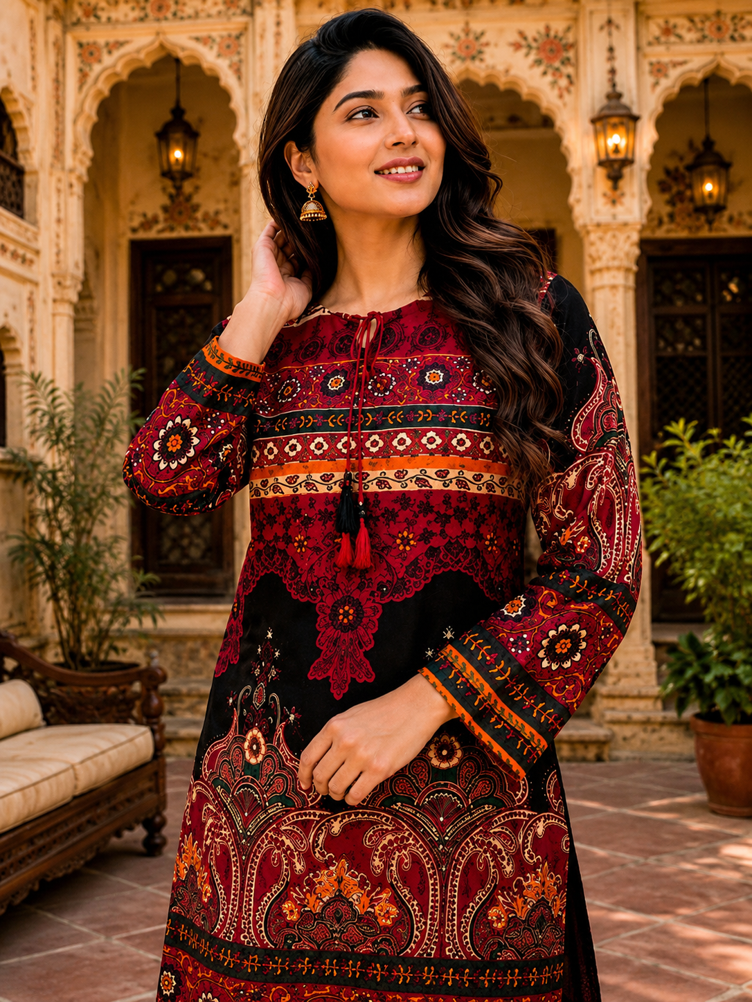 Royal Maroon Printed Kurta Palazzo Set