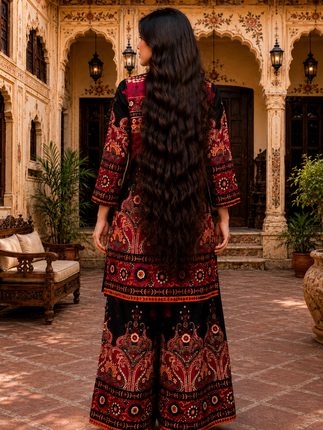 Royal Maroon Printed Kurta Palazzo Set