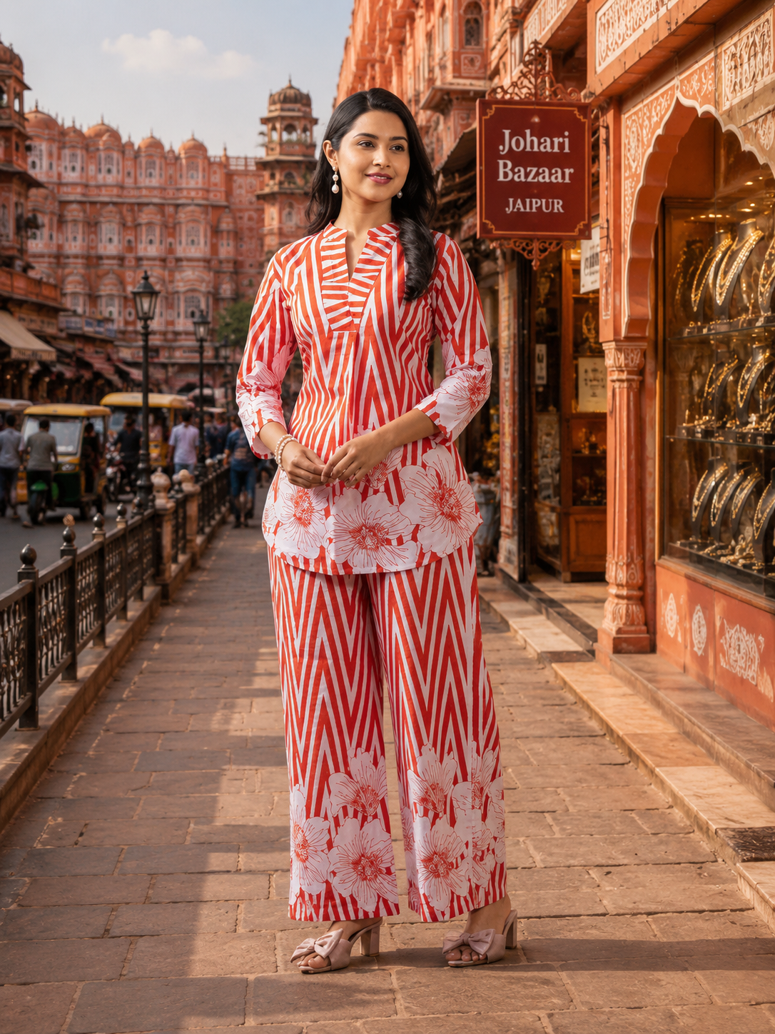 Orange Floral Co-Ord Set for Women | Premium Printed Top & Palazzo Set