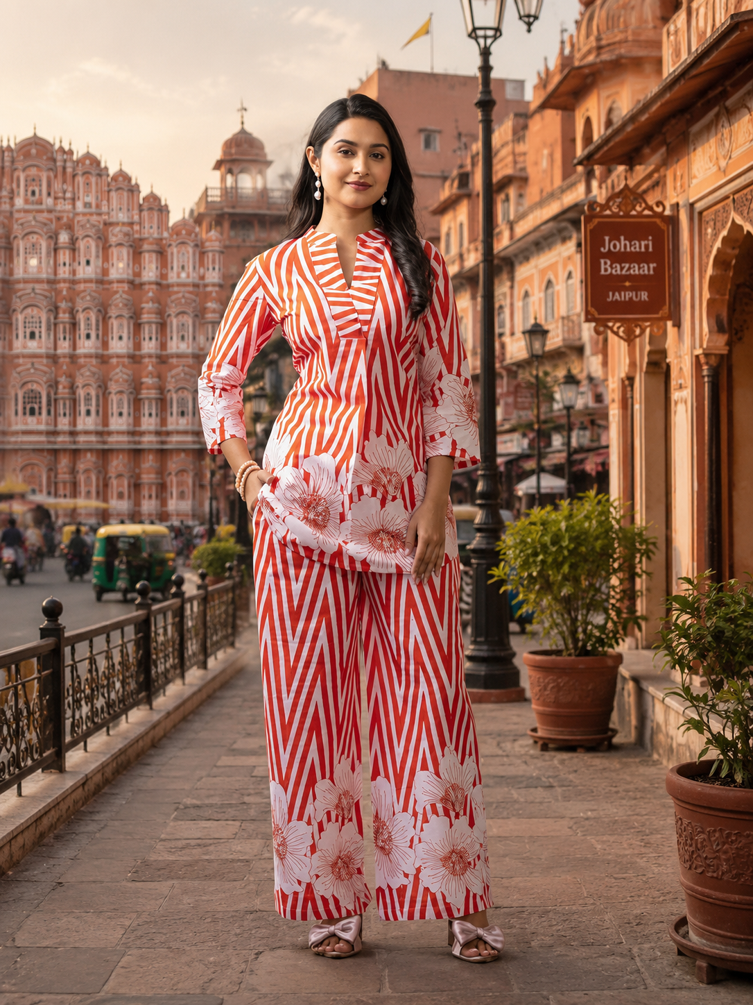 Orange Floral Co-Ord Set for Women | Premium Printed Top & Palazzo Set