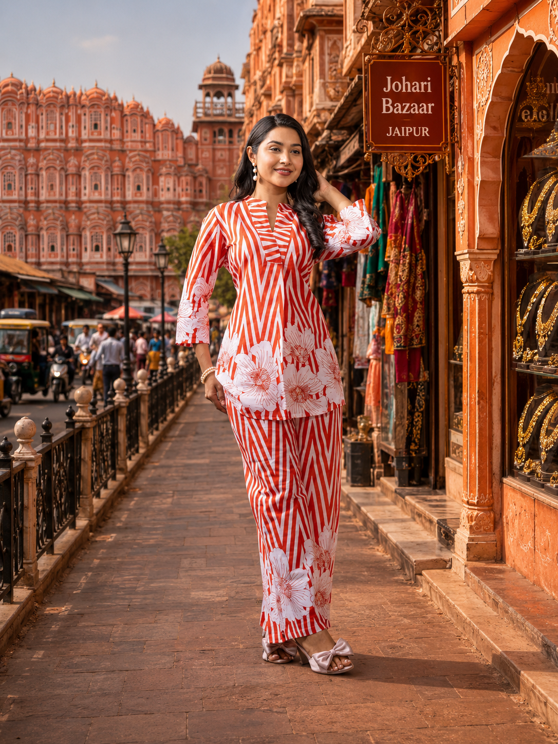 Orange Floral Co-Ord Set for Women | Premium Printed Top & Palazzo Set