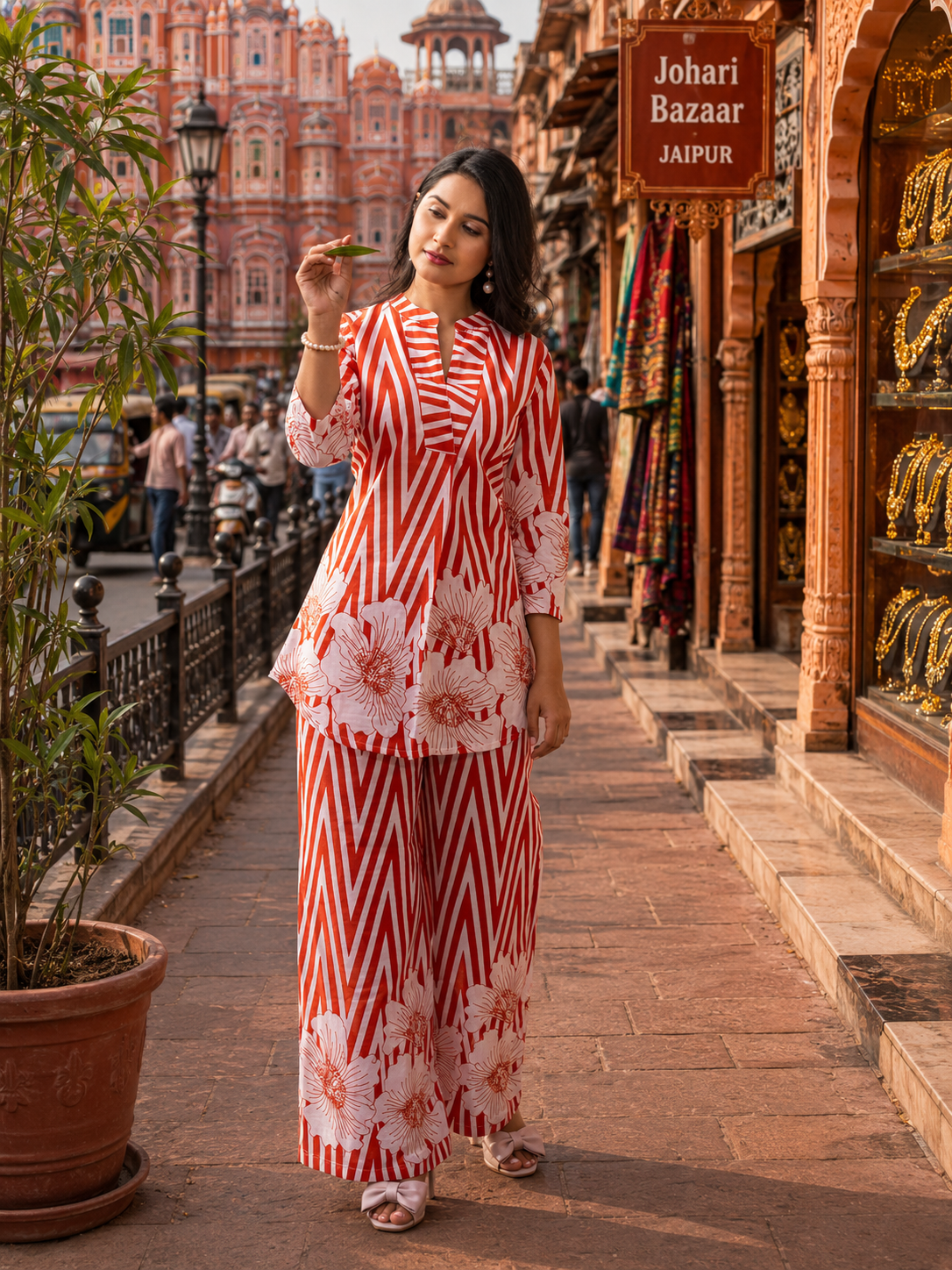 Orange Floral Co-Ord Set for Women | Premium Printed Top & Palazzo Set