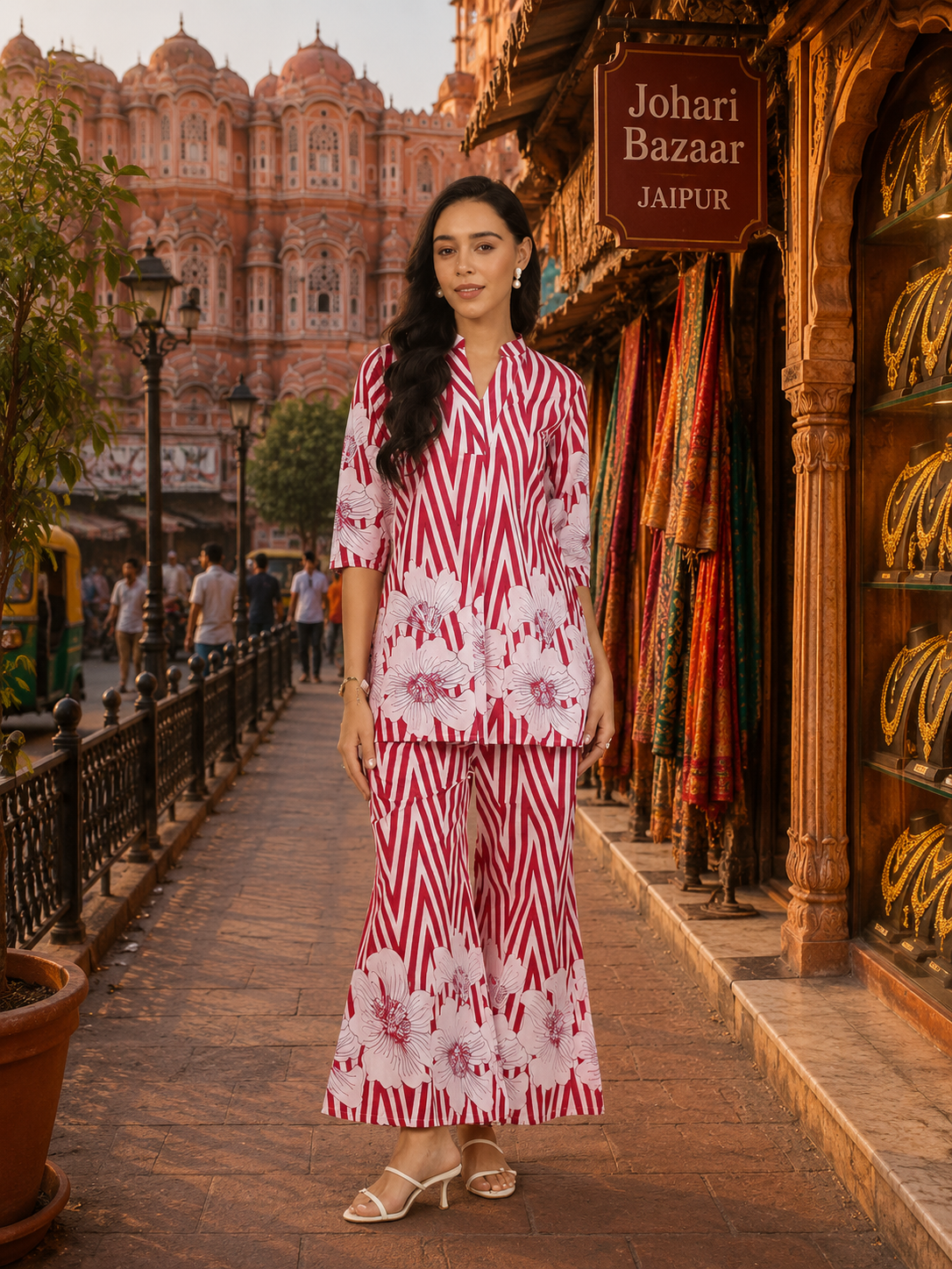 Pink Floral Co-Ord Set for Women | Premium Printed Top & Palazzo Set