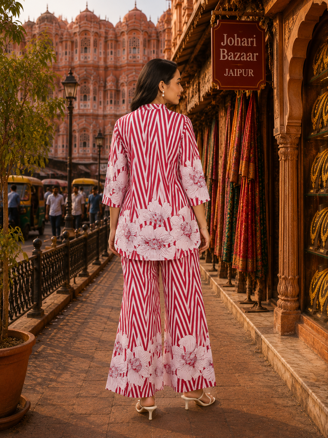 Pink Floral Co-Ord Set for Women | Premium Printed Top & Palazzo Set