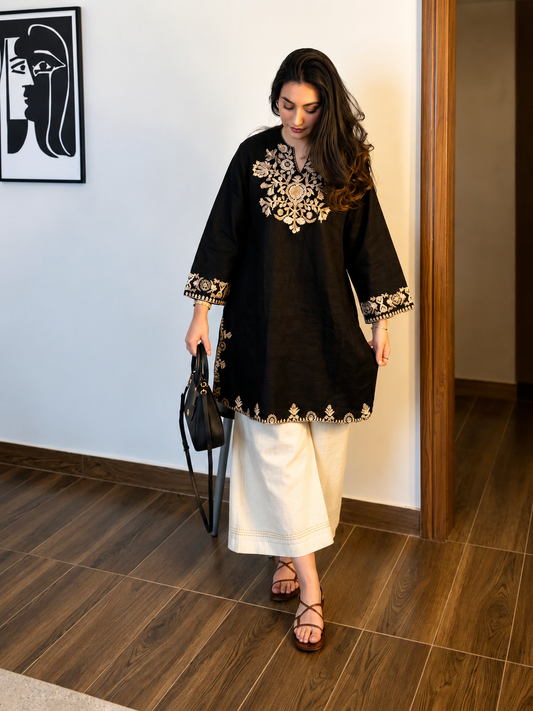 Black-Embroidered-Kurta-with-Straight-Pants