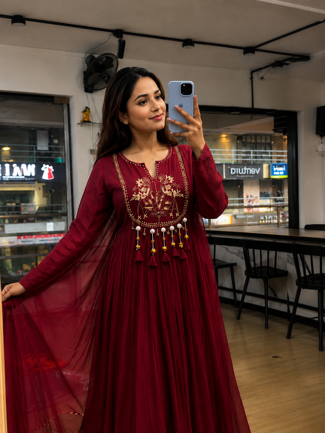 Royal Wine Embroidered Anarkali Kurta Set with Dupatta