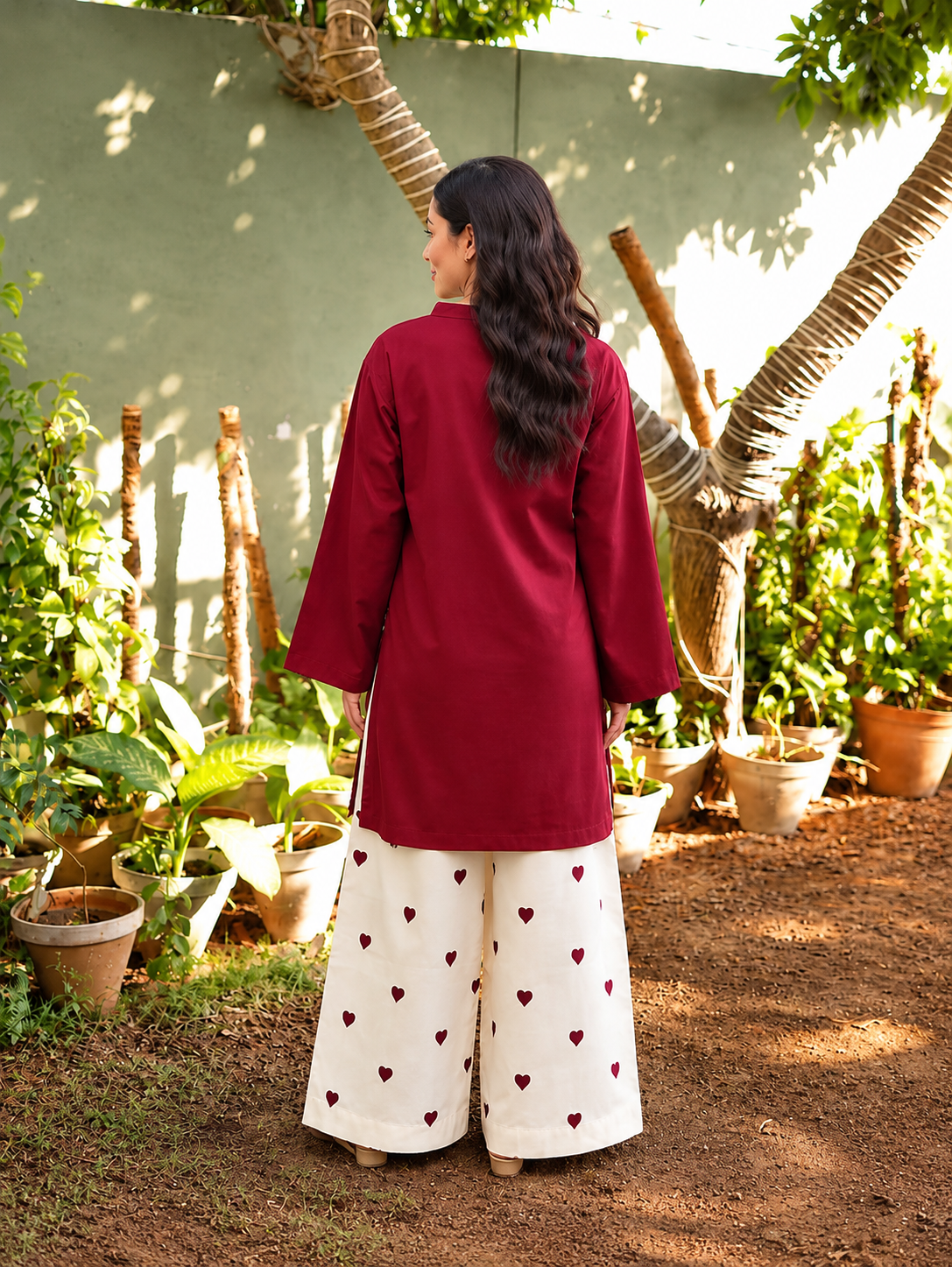 Meher Maroon Heart Cotton Slub Co-ord Set