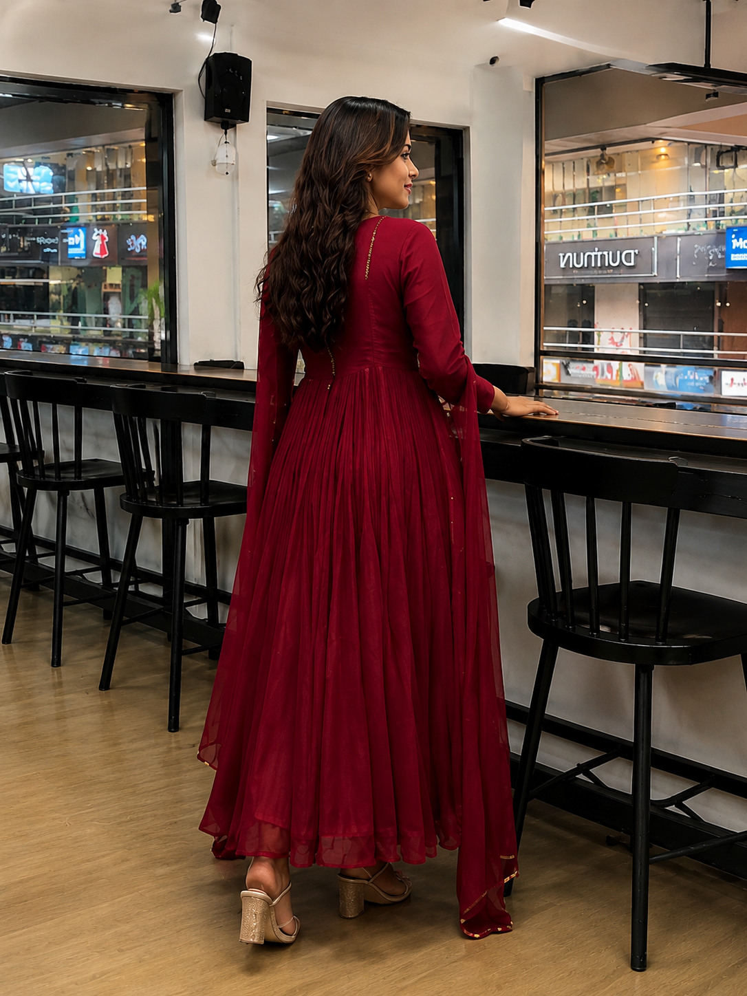 Royal Wine Embroidered Anarkali Kurta Set with Dupatta