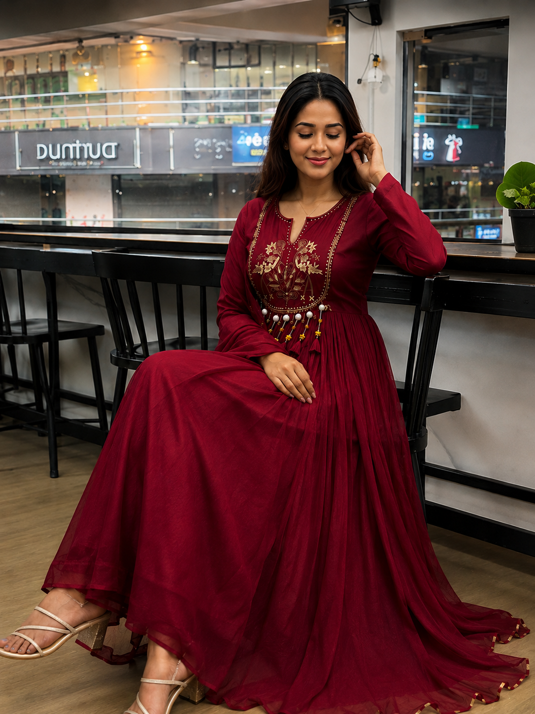 Royal Wine Embroidered Anarkali Kurta Set with Dupatta