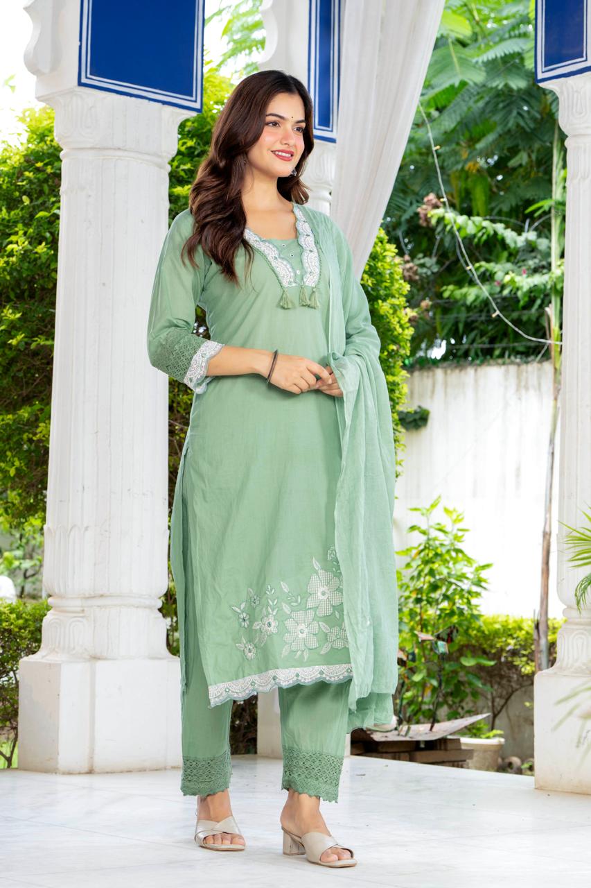 Meher Mint Green Embroidered 3-Piece Kurta Set