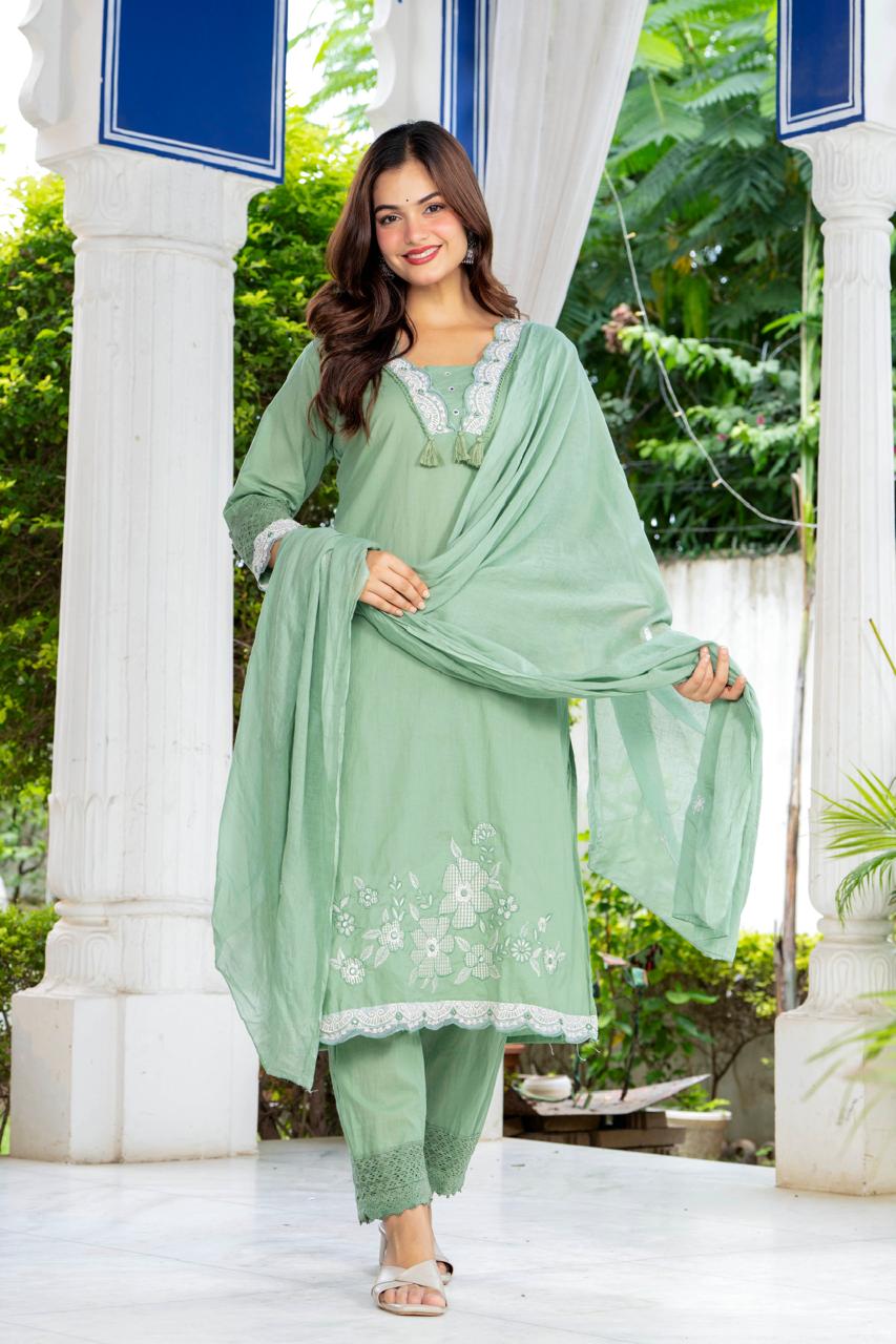 Meher Mint Green Embroidered 3-Piece Kurta Set