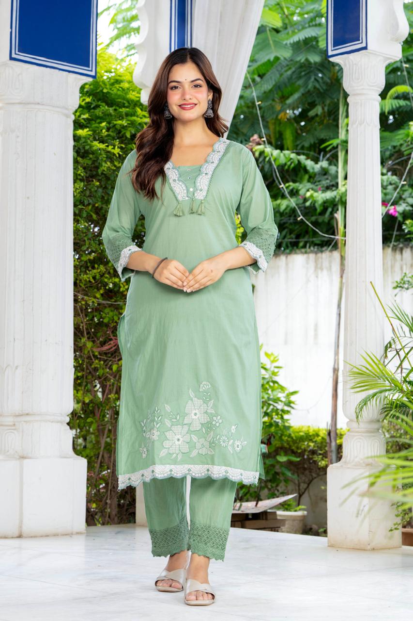 Meher Mint Green Embroidered 3-Piece Kurta Set