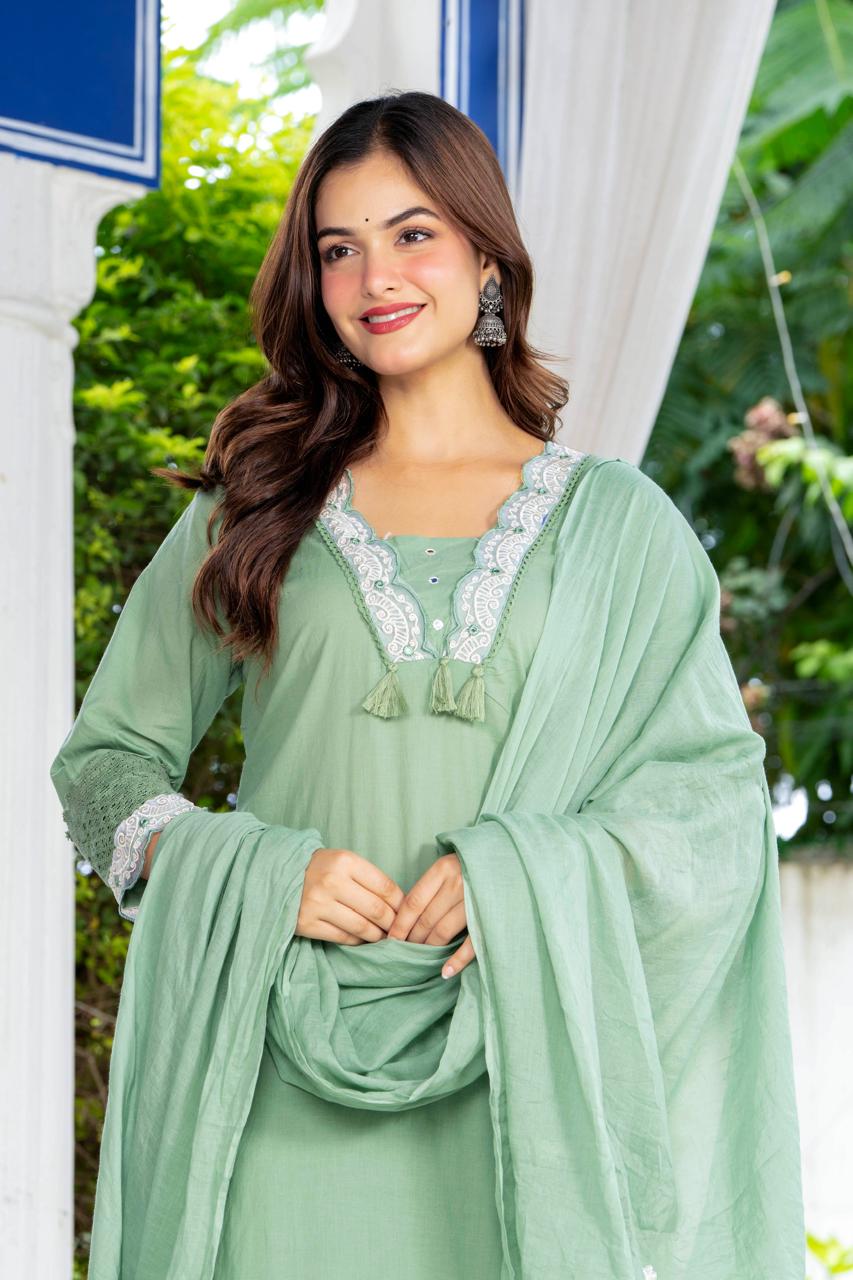 Meher Mint Green Embroidered 3-Piece Kurta Set