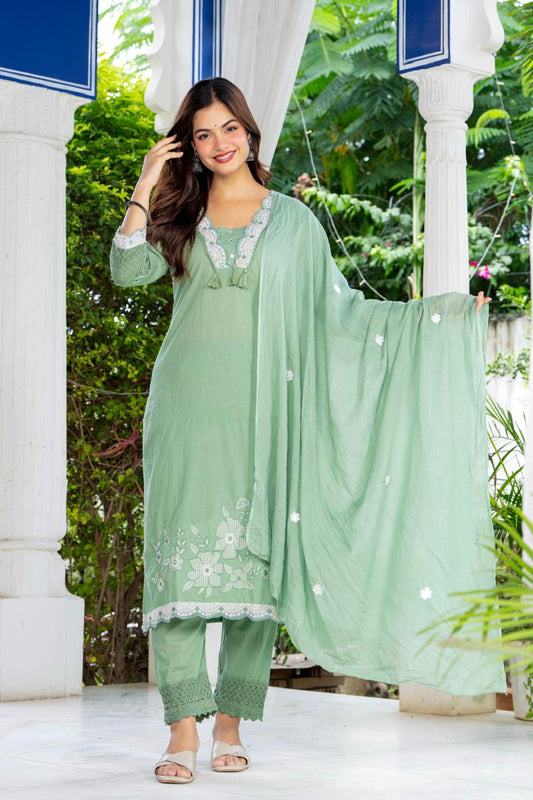 Meher Mint Green Embroidered 3-Piece Kurta Set