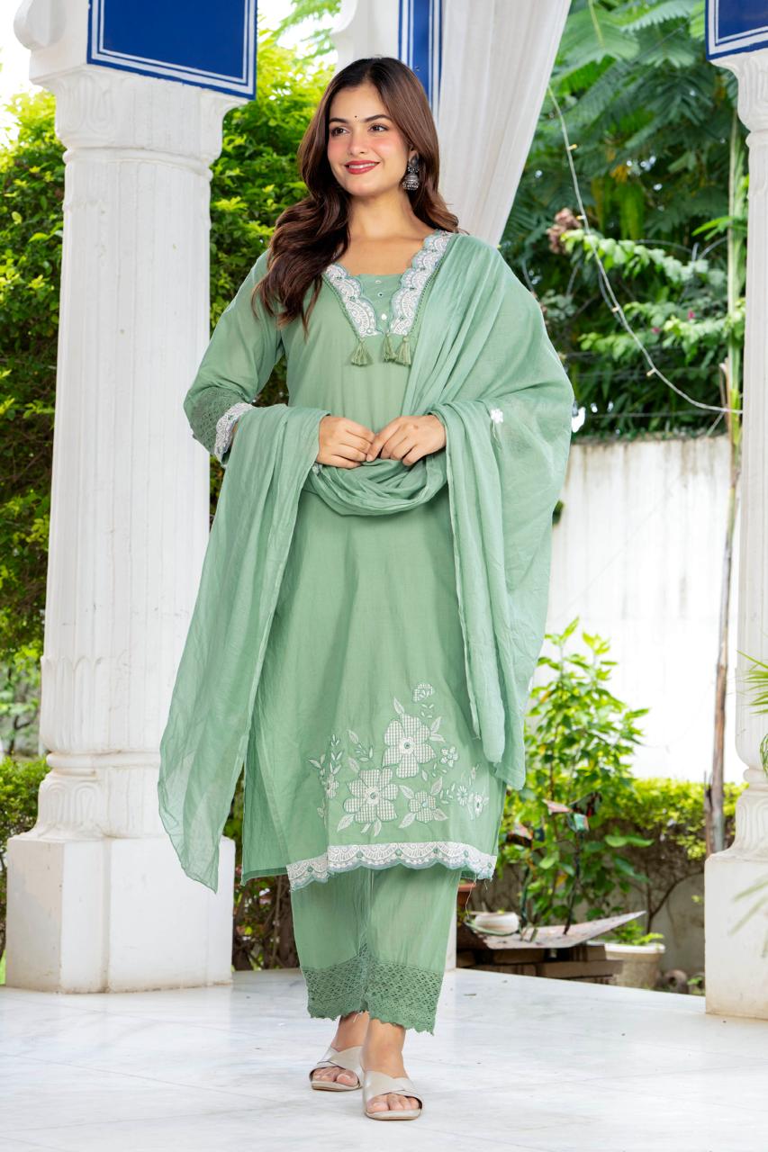 Meher Mint Green Embroidered 3-Piece Kurta Set