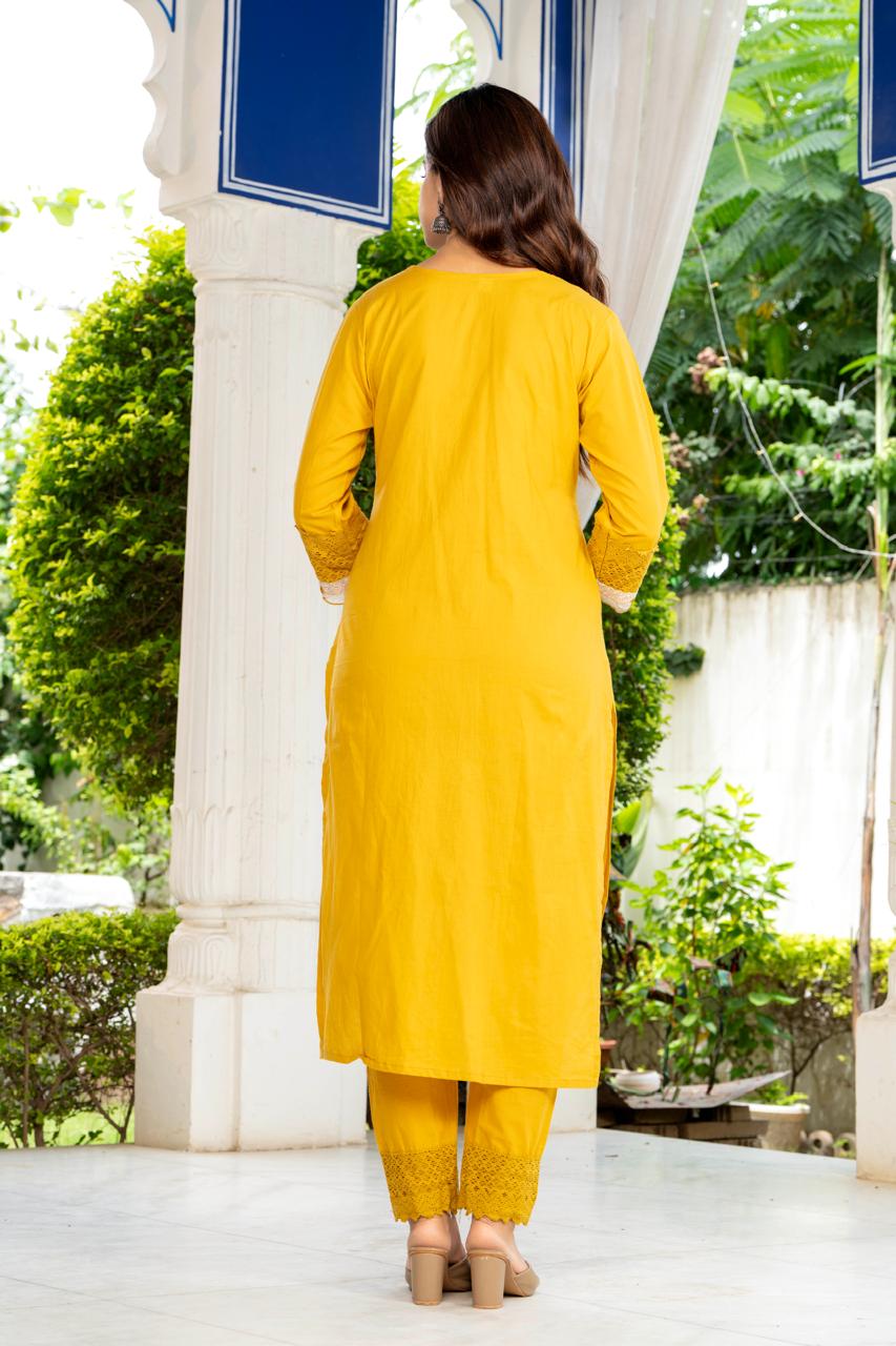 Aarohi Mustard Yellow Embroidered 3-Piece Kurta Set