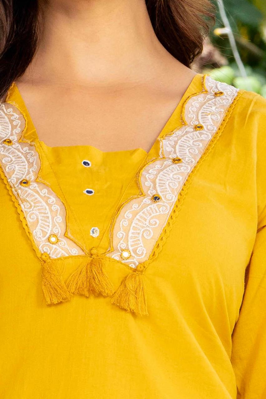 Aarohi Mustard Yellow Embroidered 3-Piece Kurta Set