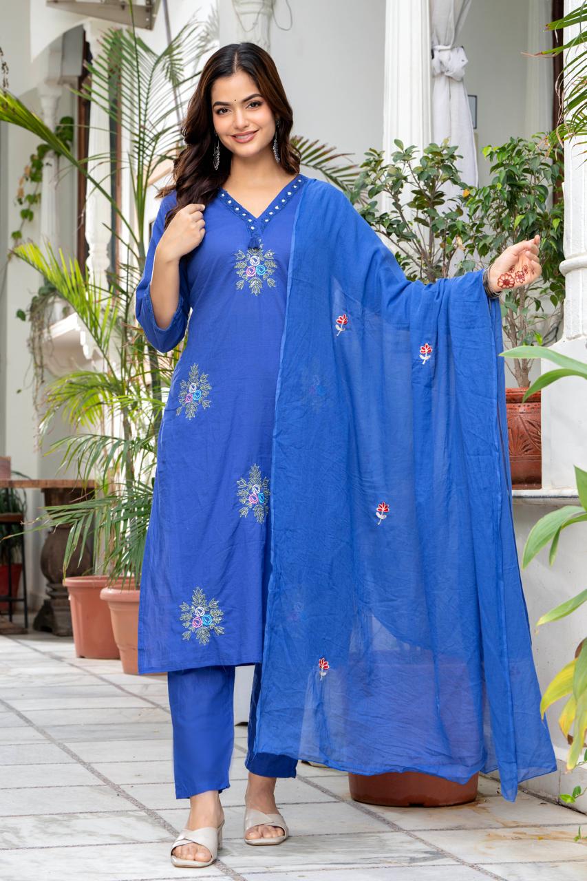 Neelam Royal Blue Embroidered 3-Piece Kurta Set