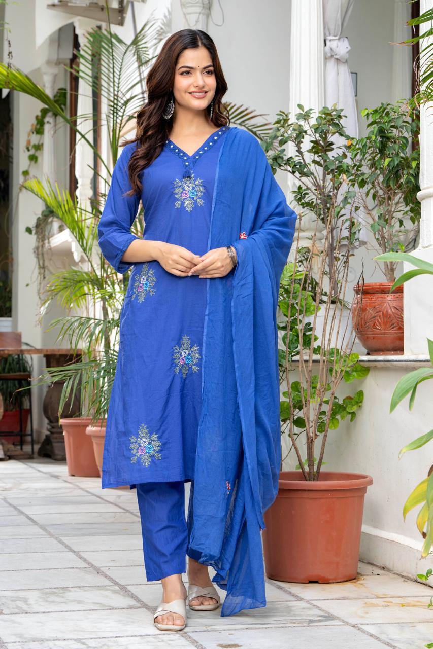 Neelam Royal Blue Embroidered 3-Piece Kurta Set