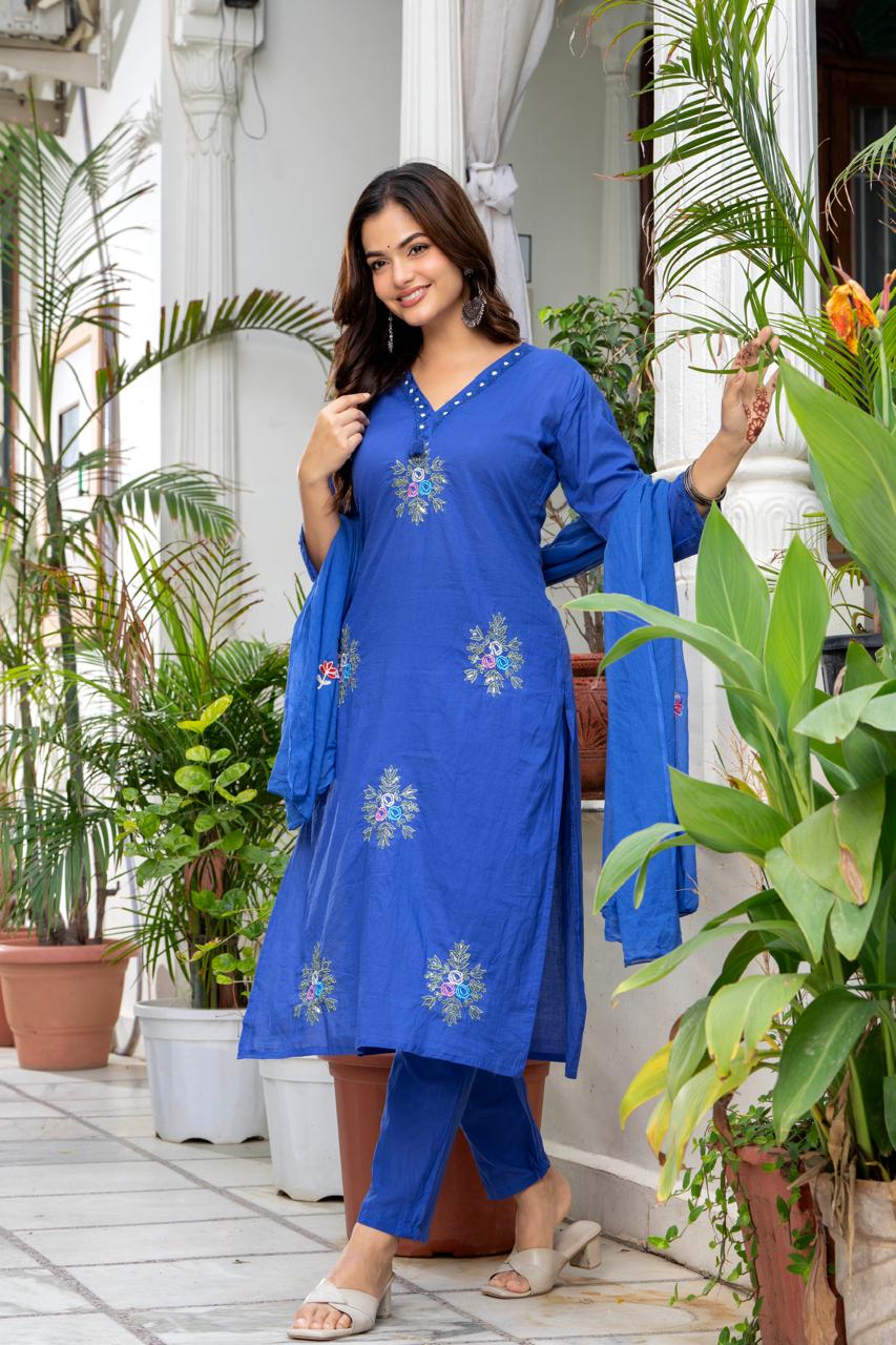 Neelam Royal Blue Embroidered 3-Piece Kurta Set