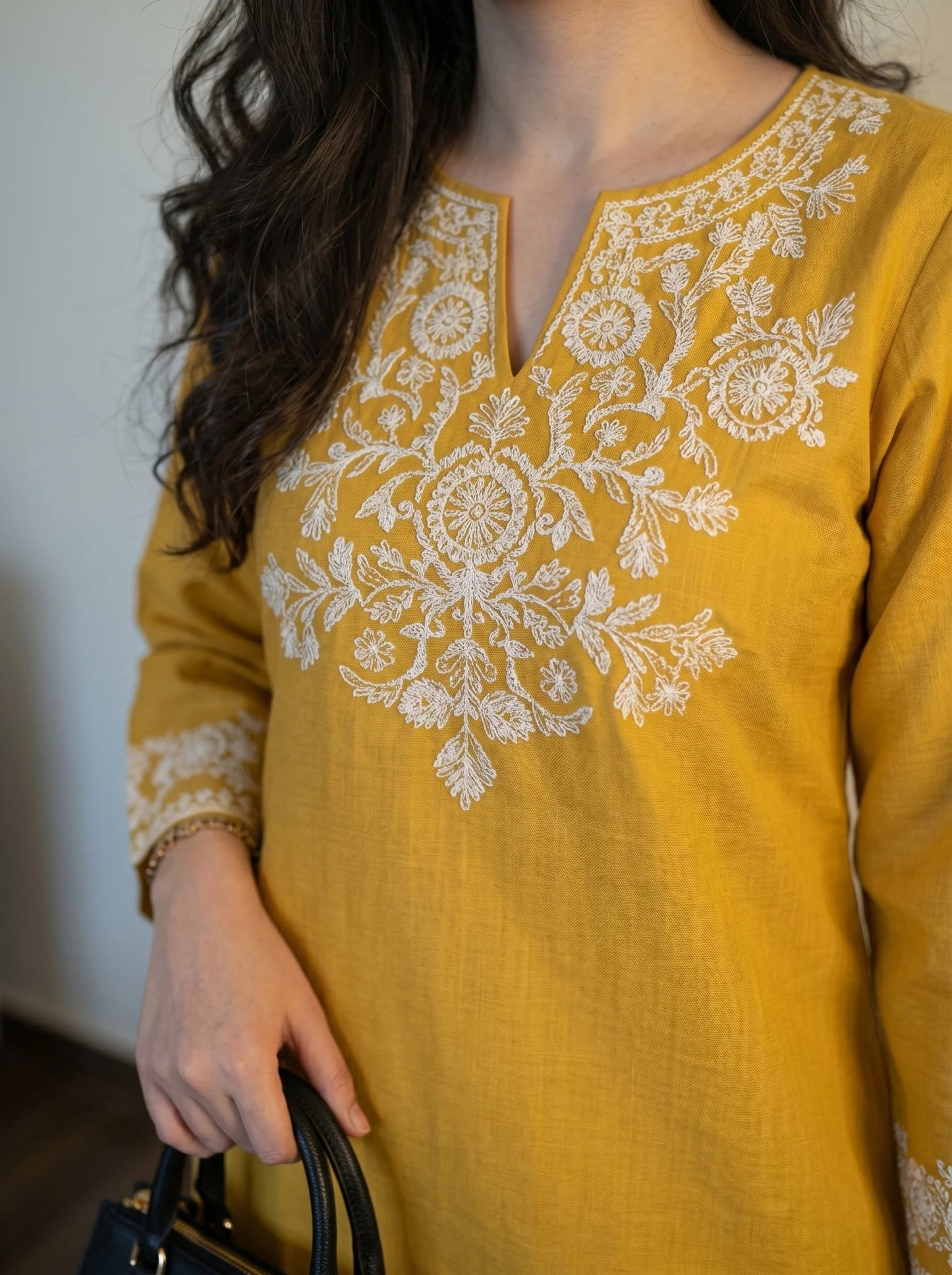 Mustard-Embroidered-Kurta-with-Straight-Pants