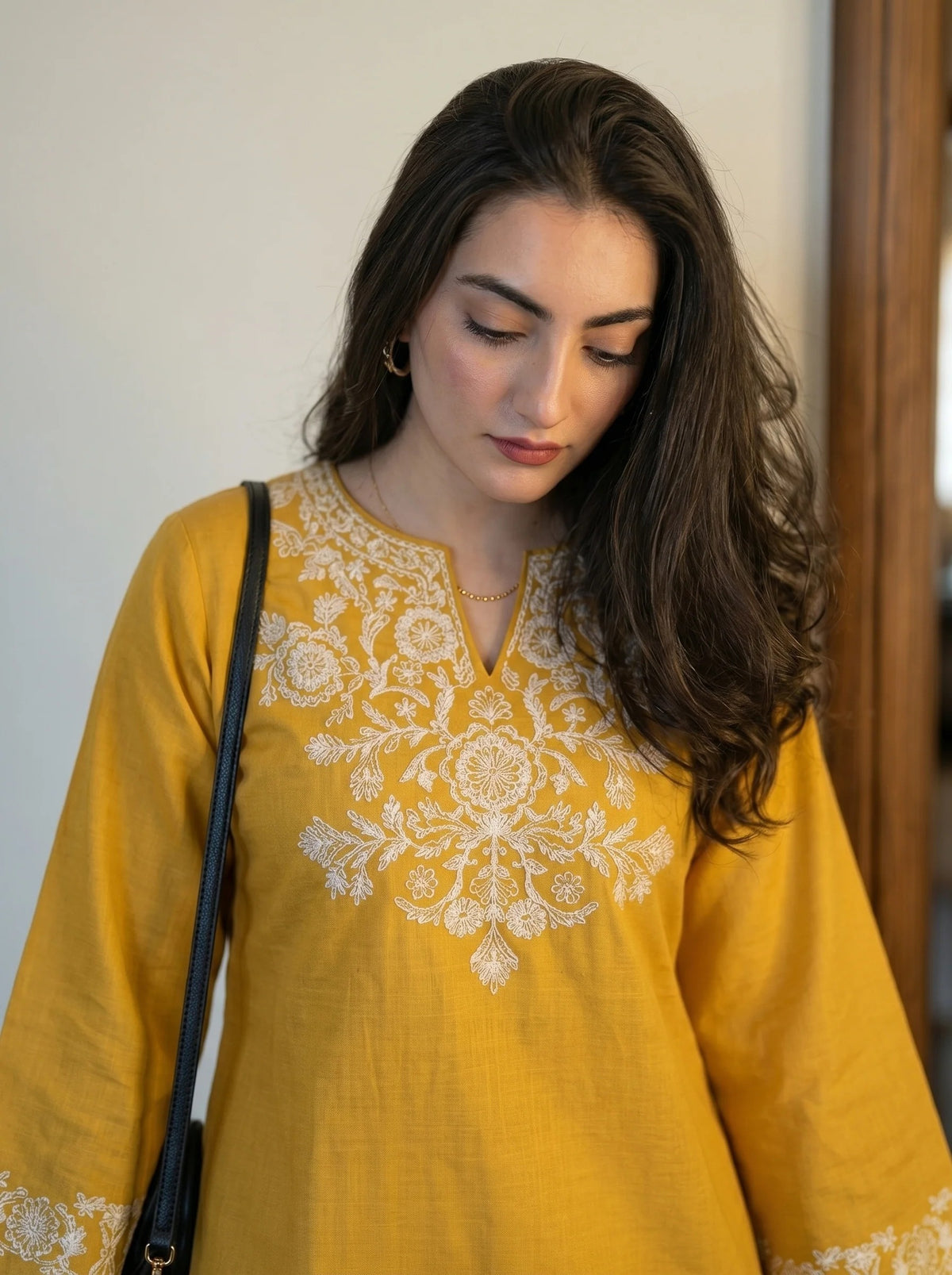 Mustard-Embroidered-Kurta-with-Straight-Pants